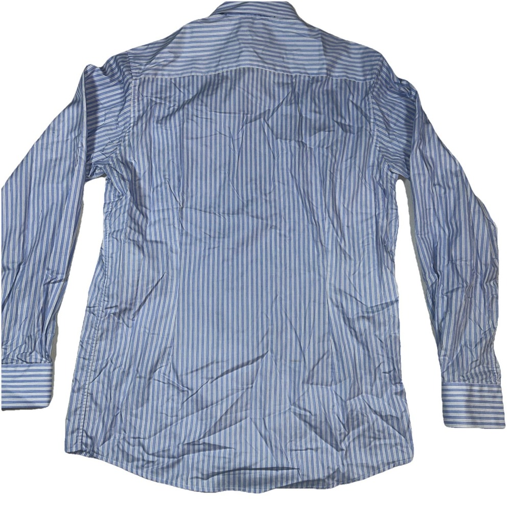 Eton Contemporary Button Up‎ Stretch Blue White Black Stripe Men's Sz 42  16.5 - Picture 6 of 7